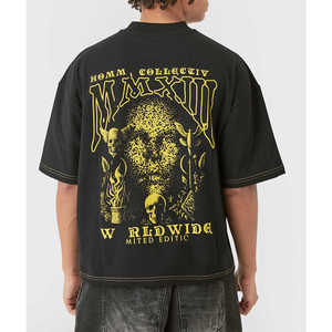 Camiseta Vintage 280GSM de alta calidad para hombre, 100% algodón, cuello extendido, ajuste cuadrado de gran tamaño, punto de contraste, diseño desgastado impreso - Product Image 4