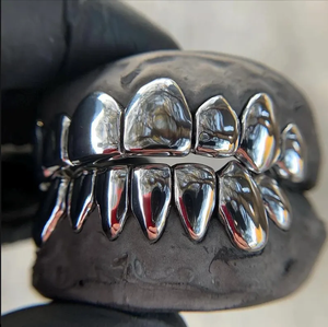 Juego Completo de Grillz Dentales de Plata 925 para Hombre, 20 Piezas, Acabado Espejo, Personalizables, Lisos, Removibles, Joyería Bucal de Lujo - Product Image 5