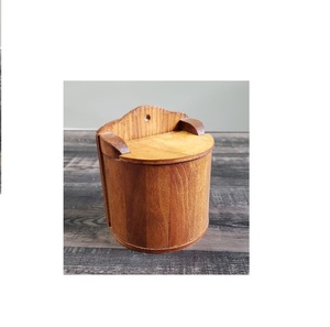 Swivel <b>Lid</b> Round Wooden Salt Keeper with 2 Compartments Herb & Spice Tool for Kitchen or Entertainment Covered Salt Well Bowl - Product Image 4