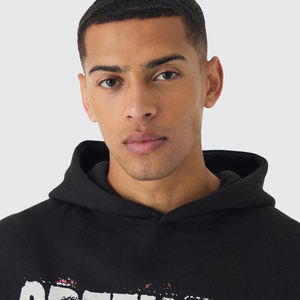 Streetwear Heavyweight 500gsm personalizado desgastado apliques bordado parche doble capa Unisex Boxy Fit Cropped Hoodie hombres - Product Image 6