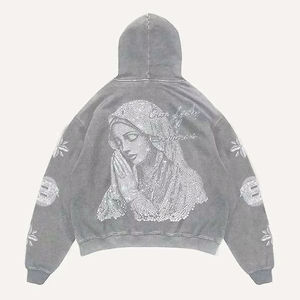 Sweat à capuche surdimensionné Vintage Madonna Graphic Acid Washed Matériau doux Sweat à capuche à poche kangourou en détresse - Product Image 6