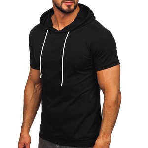 Nueva Llegada, Camiseta con Capucha de Manga Corta, Informal, Transpirable, Ecológica, 100% Algodón para Hombre, Negra - Product Image 4