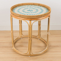 Nouvelle table de chevet en rotin au design unique avec surface en incrustation de nacre meilleures tables d'appoint
