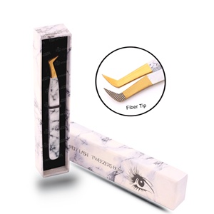 Pinzas de extensión de pestañas de acero inoxidable de alta calidad al por mayor pinzas de pestañas individuales caja de fibra puntiaguda embalaje privado - Product Image 4