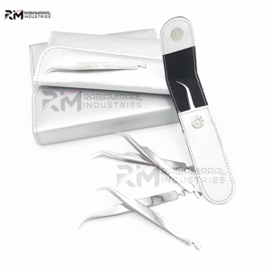 RMI Custom Made Heart Design Silver Stainless Steel Anti-Magnetic Serrated Tip 12cm Eyelash Extension Tweezers <b>Plain</b> Grip Pouch - Product Image 1