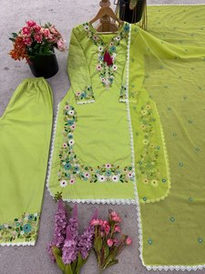 Recién llegado, traje Salwar para mujer, colección de ropa, tela de seda Georgette de imitación pesada con Secuencia de bordado, trabajo y manga elegante - Product Image 5