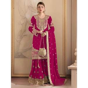 Salwar Kameez brodé en georgette élégante pour femme avec point Plazo et Dupatta assorti pour les fêtes de style moderne - Product Image 1
