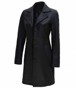 Manteau pour femme en cuir véritable de vache pleine fleur noir, tricoté et respirant - Product Image 3