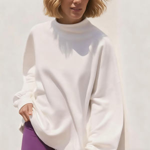 High Quality Custom Soft Fleece Cotton Screen Print Mock Neck Boxy Fit Pullover Sports Sweatshirt for Women - Product Image 6