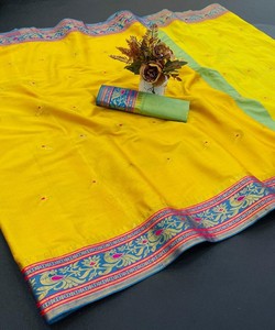 TRENDING AURA COTTON DISEÑADOR FRONTERA CON MINA BUTTI CON CHITT PALLU SAREE CON BLUSA DESECHADA PARA FIESTA PRECIO AL POR MAYOR - Product Image 1