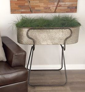 Support en fer de vente chaude supports de jardinière en fer forgé jardinière longue ovale galvanisée avec jardinière faite à la main marron à bas prix - Product Image 2