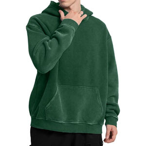 Sudadera con capucha con lavado ácido y bolsillos de canguro verde para hombre, Jersey de algodón 100% para hombre, ropa de calle, sudaderas con capucha lavadas Vintage de ajuste holgado - Product Image 3
