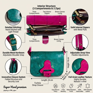 Sac à bandoulière en similicuir vert pour femme avec fermeture à bouton bicolore, sac bandoulière tendance fait main pour usage quotidien toutes saisons - Product Image 6