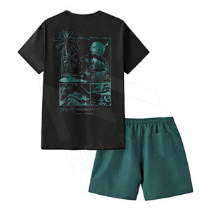 Conjunto de camiseta y pantalones cortos de secado rápido transpirable para hombre con logotipo personalizado conjunto corto de gran tamaño de verano hecho en Pakistán - Product Image 1