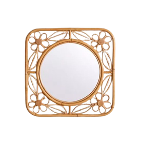 Espejo montado en la pared Espejo de pared de forma cuadrada superventas Diseño moderno con marco de ratán hecho a mano Decoración náutica Premium - Product Image 1