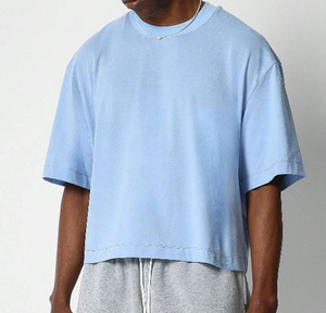 Camisetas Cortas Unisex con Bordado Desgastado al por Mayor, OEM, Hombros Caídos, Cuello Holgado, 260 Gramos, Estilo Hip Hop, 100% Algodón - Product Image 3