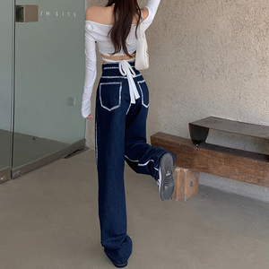 Offre Spéciale hiver mode femmes personnalisé droite Denim pantalon de haute qualité respirant décontracté Street Wear solide jean - Product Image 6