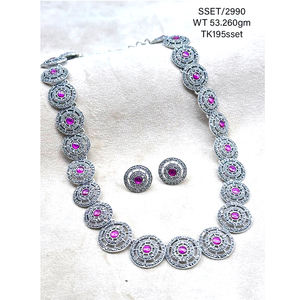 Vente en gros d'argent sterling 925 rose rond cz rond luxe femmes bijoux de mariage collier aspect antique collier ras du cou boucle d'oreille - Product Image 1