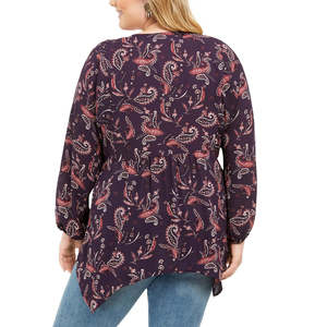 Camicetta da donna Style & Co taglie forti viola con stampa Paisley, taglia OX - Top casual elegante stile western con colletto a fiocco, mezza manica, lunghezza corta - Product Image 2