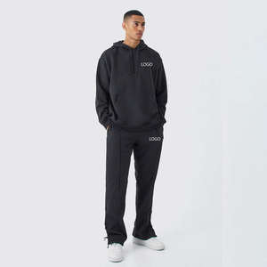 Ensemble survêtement léger de jogging, sweat-shirt à capuche oversize à ourlet fendu et pantalon de survêtement à jambe large, style streetwear personnalisé - Product Image 4