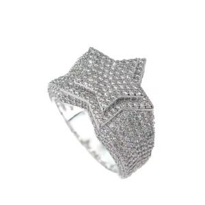 Bague étoile sertie de diamants de qualité supérieure, en argent sterling plaqué or, diamant moissanite VVS, bijoux hip-hop, coupe ronde, fournisseur en gros - Product Image 5