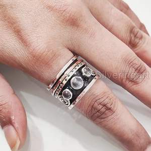 Wholesaler Woman's Band Natural Rose Quartz <b>Spinner</b> Band Gemstone Two Tone <b>Ring</b> Handmade Jewelry 925 Sterling Silver <b>Ring</b> - Product Image 3