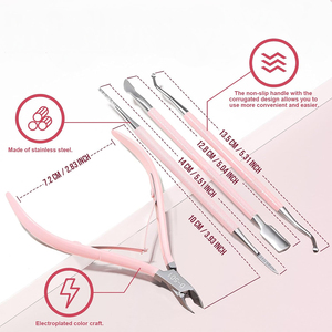 Juego de manicura y pedicura 4 en 1 de alta calidad, pinza para uñas de acero inoxidable con revestimiento rosa, cortadora de uñas fina - Product Image 4