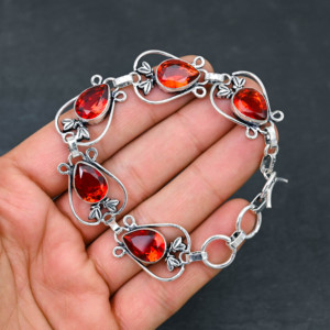 Pierre précieuse grenat rouge de laboratoire fabriquée à la main en argent 925 plaqué luxe IGI certifié unisexe bijoux style chaîne bracelet concepteur - Product Image 1
