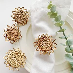 Rond de serviette en rotin tissé élégant pour les fêtes d'anniversaire de réceptions de mariage et d'hébergement de dîner élégant - Product Image 3