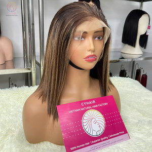 Cyhair nuevo producto peluca con malla frontal resistente al calor 13X4 Hd encaje resaltar hueso recto sin cola pelucas con malla frontal cabello humano - Product Image 2