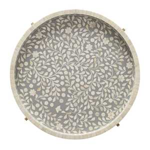 Mesa de Centro Moderna con Incrustaciones de Hueso y Diseño Floral Azul para Hogar u Hotel, para Dormitorio o Sala de Estar, Fabricada para Viviendas - Product Image 1