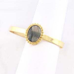 Western Style Oval Shape Natural Flashy Labradorite Handmade <b>Adjustable</b> <b>Bracelet</b> Gold Plated Open Cuff Bangle <b>Bracelet</b> Jewelry - Product Image 3