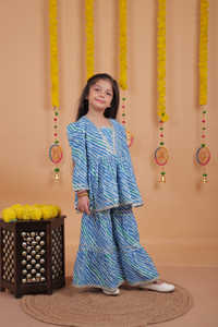 Vestido Sharara étnico azul para niños, traje de fiesta para bodas y celebraciones festivas - Product Image 2