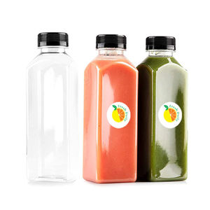 Bouteilles carrées jetables en PET de 16 oz, sans BPA, de qualité alimentaire, pour jus et lait, avec bouchons à vis anti-effraction noirs sérigraphiés et pailles, lot de 12 - Product Image 2