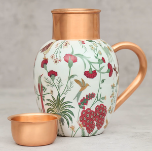 Jarra de Agua de Cobre con Estampado Floral Azul Premium con Asa Elegante para el Hogar, Cenas y Regalos - Product Image 6