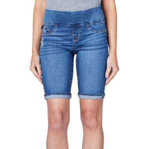 Shorts en jean taille haute pour femme, coupe droite, ourlet retroussé, style urbain, été, 100 % coton, haute qualité, vente en gros - Product Image 1