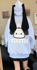 สเวตเชิ้ตกีฬาแบบลำลองมีฮู้ดสำหรับผู้หญิงเสื้อฮู้ดการ์ตูนยาวมีหูยาวลายการ์ตูนน่ารักสไตล์ใหม่