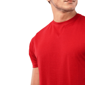 Camiseta de algodón rojo de Color sólido de calidad superior para hombre, ropa de diario, sensación suave, cuello redondo, logotipo bordado personalizado, camisetas para hombre - Product Image 3