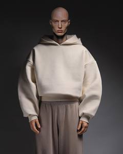 Sudaderas con capucha de algodón beige con logotipo personalizado en relieve Unisex de gran tamaño Yingling 600gsm Streetwear Men Hoddie - Product Image 4