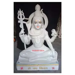 独家Shiv Shankar Mahadev勋爵纯白色闪亮大理石神像雕塑，供家庭和寺庙使用，价格优惠