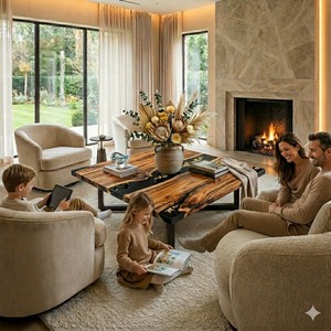 Mesa de Comedor Cuadrada de Resina Hecha a Mano, Moderna y de Lujo, con Cubierta de Madera de Acacia Sólida, Personalizable, con un Elegante Diseño de Río - Product Image 2