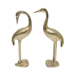 Ensemble de 2 ornements flamants roses et gruies en aluminium massif pur, style antique, technique polie, pour le Nouvel An - Product Image 1