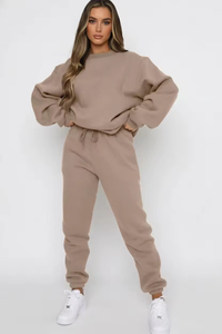 Womens Solid Casual Crew Neck Knitting Sweatshirt & Sweatpants 2 Piece Set Without Hood and <b>Joggers</b> - Product Image 3