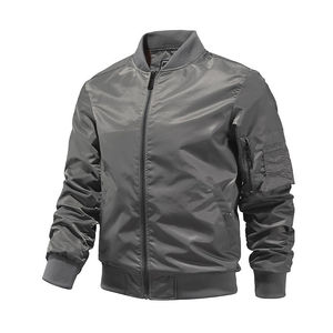 Veste légère en satin avec poignets côtelés, veste d'extérieur avec logo personnalisé et marque privée, blousons bombardier décontractés de base pour hommes - Product Image 1