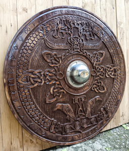 Destacado escudo individual de batalla logotipo personalizado vikingo Cosplay/pantalla Escudo de cuchillos de acero HECHO DE Material inoxidable - Product Image 3