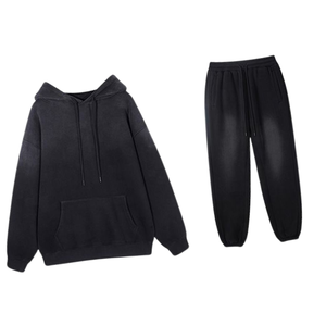 <b>Black</b> Acid Washed <b>Hoodie</b> Tracksuit <b>Men</b> Vintage Faded Look Pullover <b>Hoodie</b> Elastic Waist Jogger Pants Set Streetwear Winter - Product Image 6