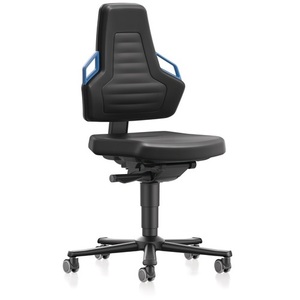 Chaise de bureau de direction pivotante avec roulettes, poignée bleue, mousse intégrée noire, 450-600 mm, BIMOS - Product Image 1