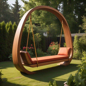 Fournisseur de mobilier de jardin haut de gamme contemporain en bois massif, balançoire extérieure portable deux places, résistante aux intempéries, en teck. - Product Image 5
