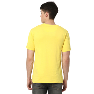 T-shirt en coton à manches courtes jaune pour homme, col rond, coupe classique, avec logo personnalisé, couleur unie, tricot jersey, teinture unie - Product Image 2