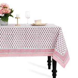 Cotton Indian Hand Block Printed <b>Tablecloth</b> for Wedding Farmhouse Buffet Housewarming Restaurant Boho Home Decor Floral- <b>Pink</b> - Product Image 1